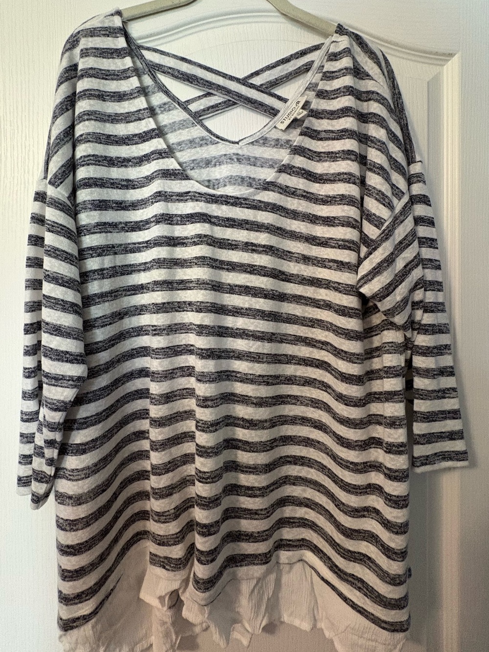 Striped Black and White Crisscross Back Women’s Top